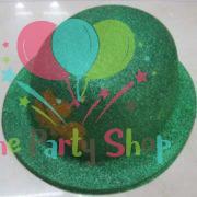 Glitter Green St Patrick's Day Round Plastic Fancy Dress Hat with Shamrock