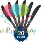 Black Disposable Plastic Knives (20 Pack) Knife Tableware Cutlery Birthday Party Supplies, BBQs, Picnics and Events