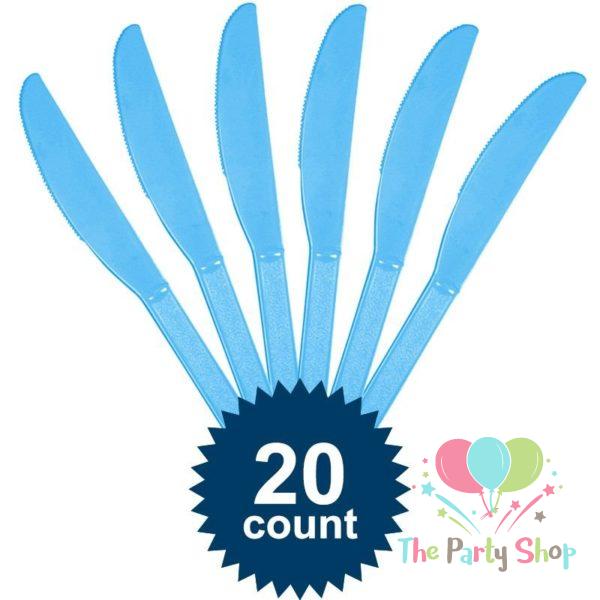 Blue Disposable Plastic Knives (20 Pack) Knife Tableware Cutlery Birthday Party Supplies, BBQs, Picnics and Events