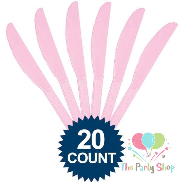 Pink Disposable Plastic Knives (20 Pack) Knife Tableware Cutlery Birthday Party Supplies, BBQs, Picnics and Events