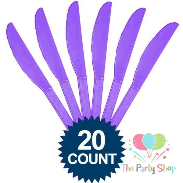 Purple Disposable Plastic Knives (20 Pack) Knife Tableware Cutlery Birthday Party Supplies, BBQs, Picnics and Events
