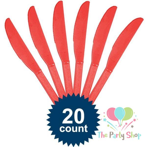 Red Disposable Plastic Knives (20 Pack) Knife Tableware Cutlery Birthday Party Supplies, BBQs, Picnics and Events