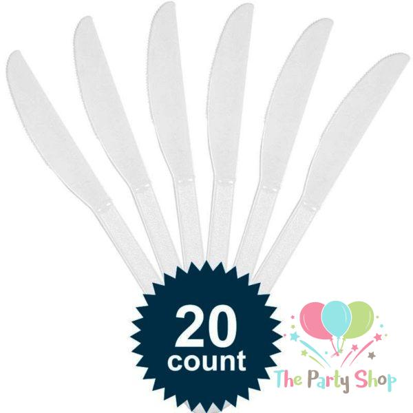 White Disposable Plastic Knives (20 Pack) Knife Tableware Cutlery Birthday Party Supplies, BBQ, Picnics and Events