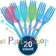 Light Blue Disposable Plastic Fork (20 Pack) Tableware Cutlery Birthday Party Supplies, BBQ, Picnics and Events