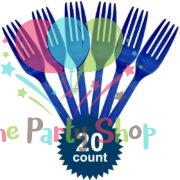 Blue Disposable Plastic Fork (20 Pack) Tableware Cutlery Birthday Party Supplies, BBQ, Picnics and Events