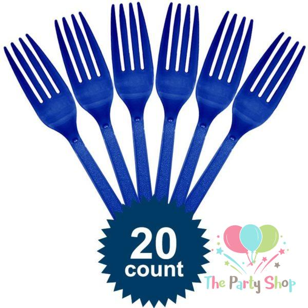 Blue Disposable Plastic Fork (20 Pack) Tableware Cutlery Birthday Party Supplies, BBQ, Picnics and Events