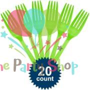 Light Green Disposable Plastic Fork (20 Pack) Tableware Cutlery Birthday Party Supplies, BBQ, Picnics and Events