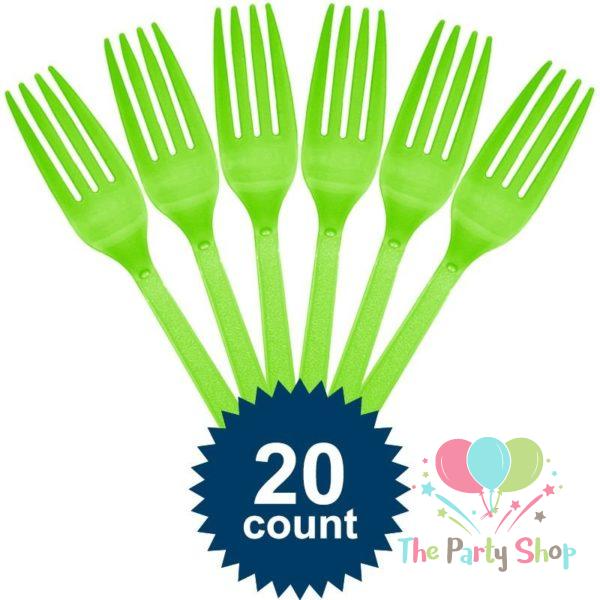 Light Green Disposable Plastic Fork (20 Pack) Tableware Cutlery Birthday Party Supplies, BBQ, Picnics and Events