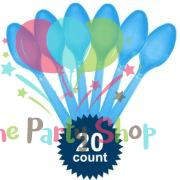 Blue Disposable Plastic Spoons (20 Pack) Tableware Cutlery Birthday Party Supplies, BBQ, Picnics and Events