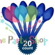 Dark Blue Disposable Plastic Spoons (20 Pack) Tableware Cutlery Birthday Party Supplies, BBQ, Picnics and Events