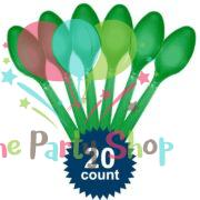 Green Disposable Plastic Spoons (20 Pack) Tableware Cutlery Birthday Party Supplies, BBQ, Picnics and Events