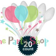 White Disposable Plastic Spoons (20 Pack) Tableware Cutlery Birthday Party Supplies, BBQ, Picnics and Events