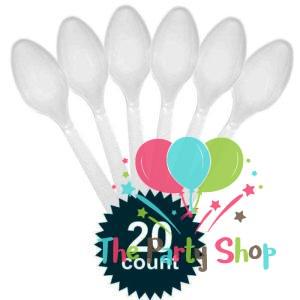 White Disposable Plastic Spoons (20 Pack) Tableware Cutlery Birthday Party Supplies, BBQ, Picnics and Events White Disposable Plastic Spoons (20 Pack) Tableware Cutlery Birthday Party Supplies, BBQ, Picnics and Events