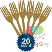 Golden Disposable Plastic Fork (20 Pack) Tableware Cutlery Birthday Party Supplies, BBQ, Picnics and Events