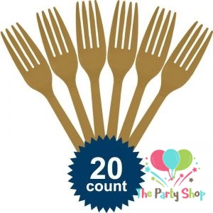 Golden Disposable Plastic Fork (20 Pack) Tableware Cutlery Birthday Party Supplies, BBQ, Picnics and Events Golden Disposable Plastic Fork (20 Pack) Tableware Cutlery Birthday Party Supplies, BBQ, Picnics and Events