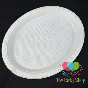 Disposable-White-Plastic-Oval-Plate Plastic Oval Food Sandwich Platter White Trays Plates 10 Pack
