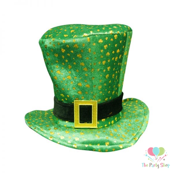Fancy Dress St Patricks Irish Ireland Eire Top Hat Green with Gold Shamrocks