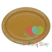 Plastic Oval Food Sandwich Platter Gold Trays Plates 10 Pack