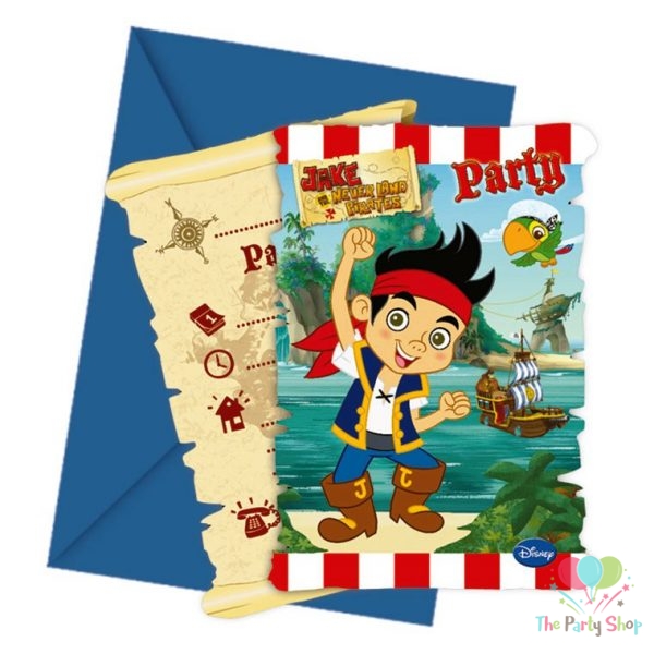 Disney Jake and the Never Land Die Cut Invites Invitations Card And Envelope (Pack of 6) Pirate Treasure Theme Party Supply