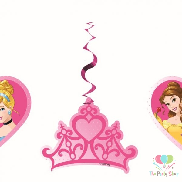 Disney Princess Sparkle Hanging Swirls Dangling Cut Outs Party Supplies Girls Happy Birthday Party Hanging Decorations (Pack of 3)