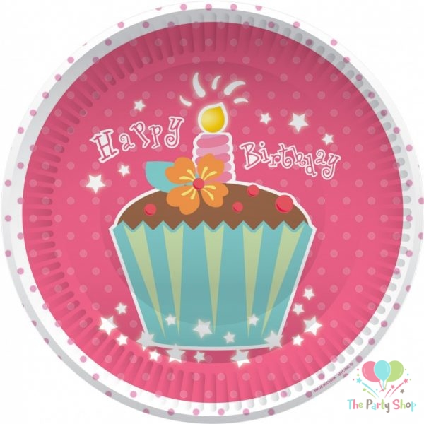 Cupcake Party Paper Birthday 7 Inch Dessert Plates Plates (Pack of 8)
