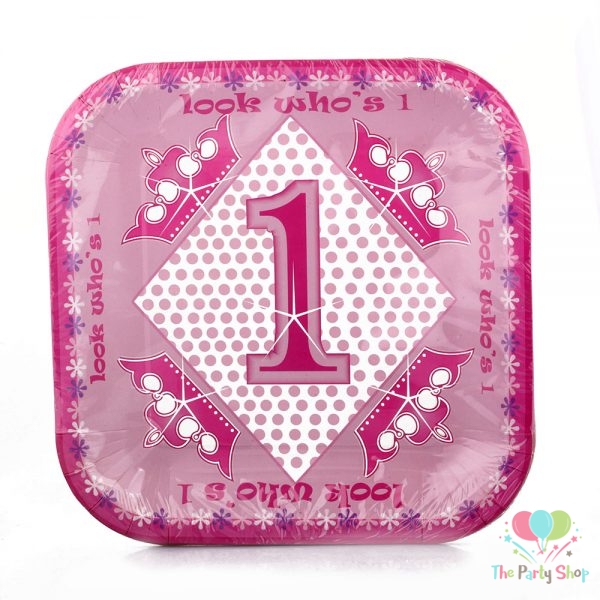 Princess 1st First Birthday Themed 9 Inch Dinner Plates 8pcs Per Pack