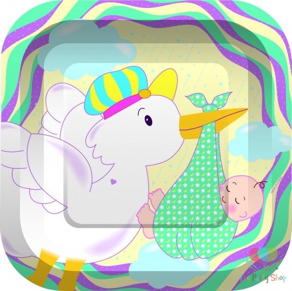 Ducky Special Delivery Baby Shower Dinner Plates 9 Inch Square Paper Plates (Pack of 8) Gender Neutral Baby Shower Themes