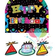 Birthday Delight Themed Swirl 3 Danglers Cut Outs Hanging Decorations Happy Birthday Party Supplies