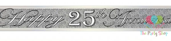 25th Silver Happy Anniversary Foil Banner 12 Feet Long Wedding Anniversary Party Decoration