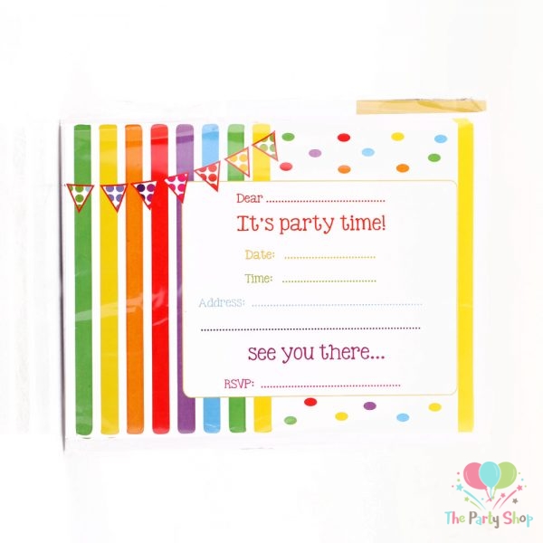 Multicolor Blast Rainbow Invites Invitation Cards Rainbow Parties Themed Birthday Party Supplies (Pack of 8)