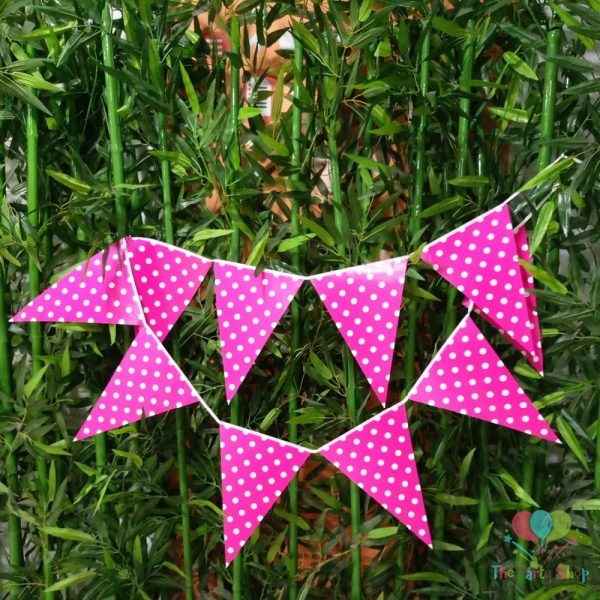 Pink Polka Dot Bunting 10 Feet Triangle Flag Banner Bunting Happy Birthday Wedding Baby Shower Party Supplies Decorations