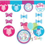 Little Man Or Little Miss Gender Reveal Guess The Baby Danglers Swirl Hanging Baby Shower Decorations Party Supplies (Pack of 3)