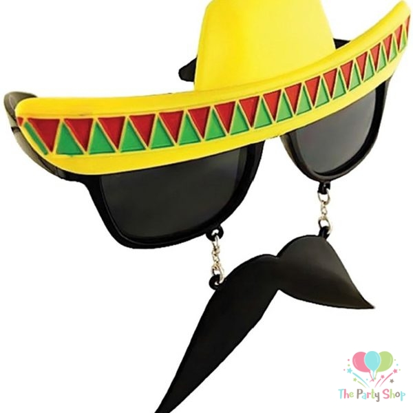 Sunstache Mexican Cap With Eye Glasses Fiesta Sunglasses Adult Costume Accessory