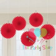Red Tissue Paper Fan Flower Hanging Decorative Paper Flowers Decorations Pack of 5 -15cm