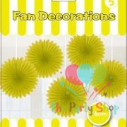 Yellow Tissue Paper Fan Flower Hanging Decorative Paper Flowers Decorations Pack of 5 -15cm