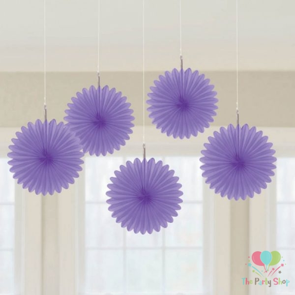 Purple Tissue Paper Fan Flower Hanging Decorative Paper Flowers Decorations Pack of 5 -15cm