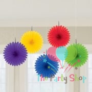 Multicolor Mix Tissue Paper Fan Flower Hanging Decorative Paper Multi Color Flowers Decorations Pack of 5 -15cm