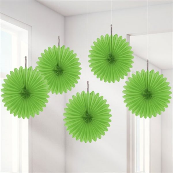 Green Tissue Paper Fan Flower Hanging Decorative Paper Flowers Decorations Pack of 5 -15cm
