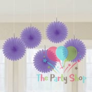 Purple Tissue Paper Fan Flower Hanging Decorative Paper Flowers Decorations Pack of 5 -15cm