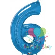 34 Inch Number Six 6 Blue Foil Balloon