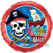 18" Pirate Party Happy Birthday Mate Pirate Ship Foil Balloon