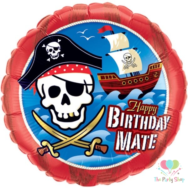 18" Pirate Party Happy Birthday Mate Pirate Ship Foil Balloon