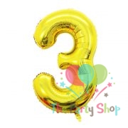 16 Inch Number Three 3 Golden Foil Balloon