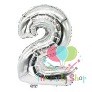16 Inch Number Two 2 Silver Foil Balloon