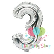 16 Inch Number Three 3 Silver Foil Balloon