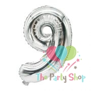 16 Inch Number Nine 9 Silver Foil Balloon