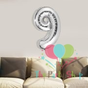 16 Inch Number Nine 9 Silver Foil Balloon
