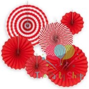 DIY 6pcs Red Set Hanging Paper Fans For Chinese New Year Party Decoration Anniversary Kids Event Decor Paper Crafts Valentine's Day Decorations