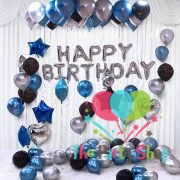The Party Shop BD Happy Birthday Balloons Decoration Kit 36 Pcs Set for Husband Boys Kids Balloons Decorations Items Combo with Letters Banner, Star, Heart Foil Balloon, Latex Metallic Balloons